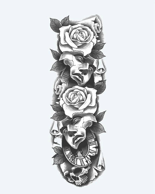 Theater Masks, Roses & Skull