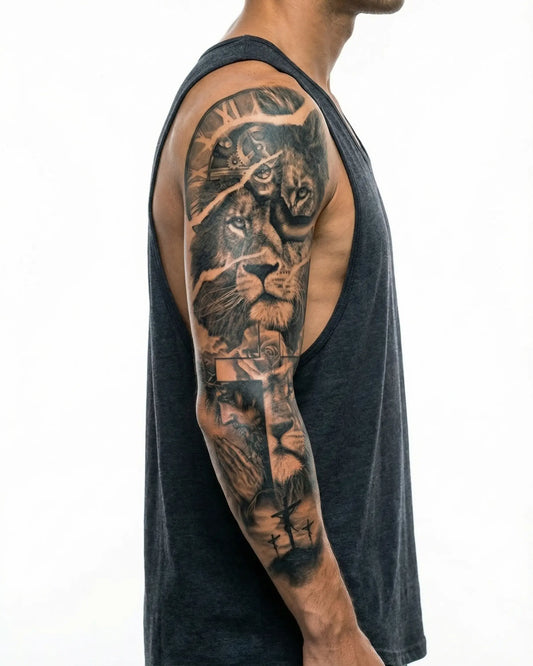 Lion, Cross & Praying Hands
