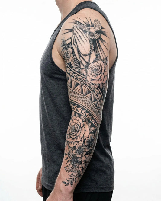 Praying Hands, Dove & Tribal Roses